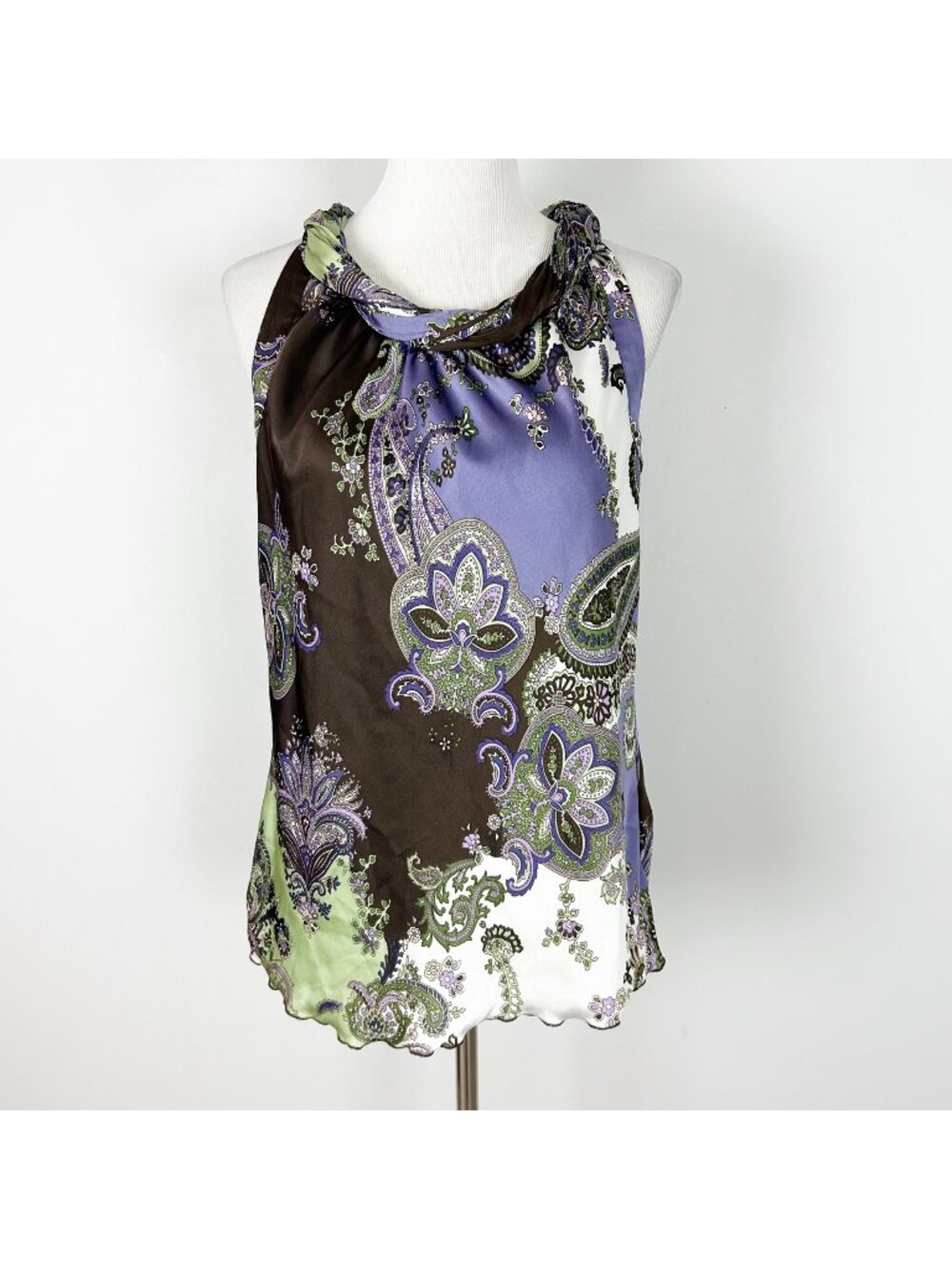 Y2K‎ Dressbarn Paisley Twist Neck Tank Top Lettuce Hem Size Large Women's